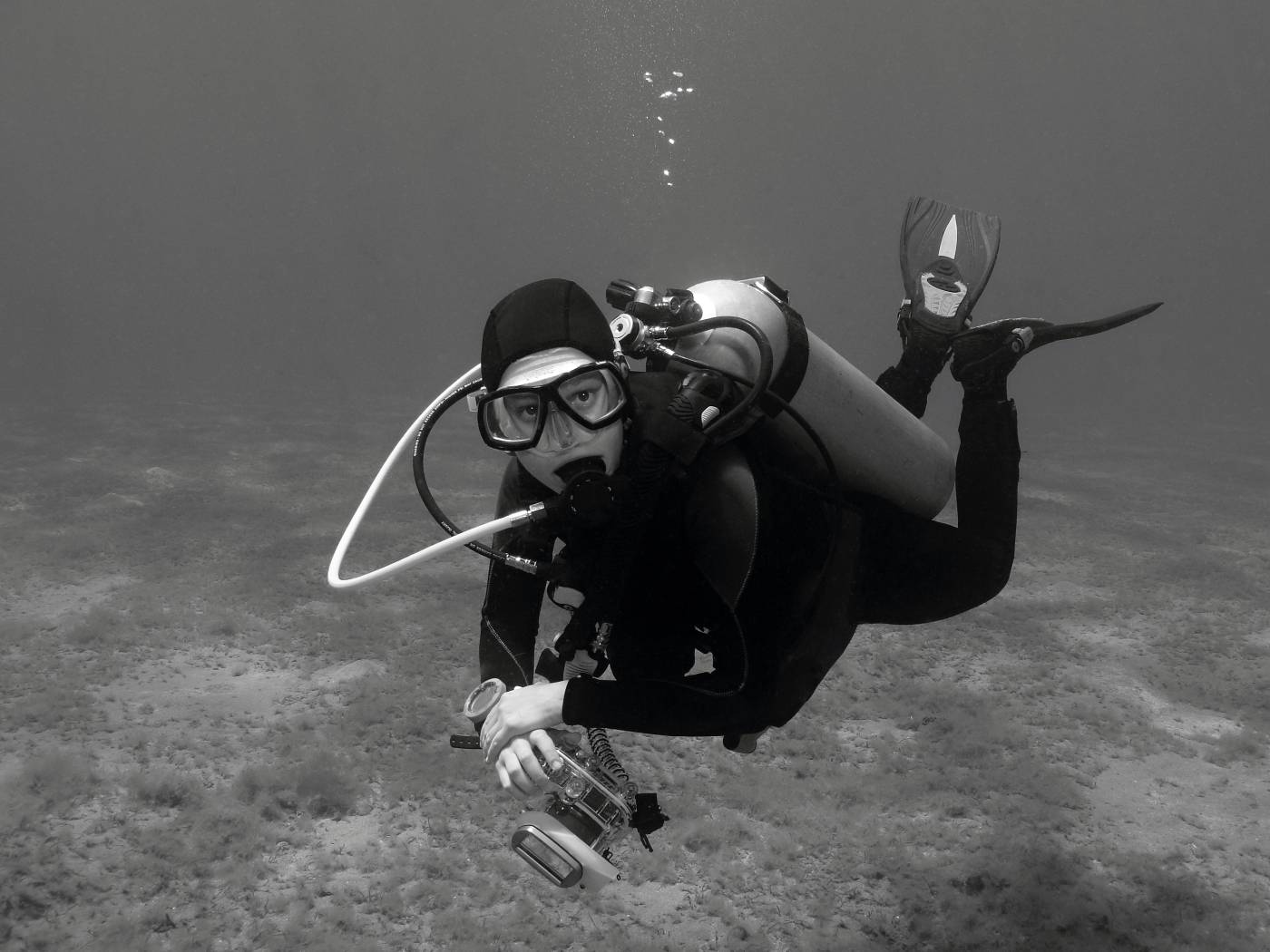 Kate with a camera. Scuba diving in the Abu Dabbab bay.